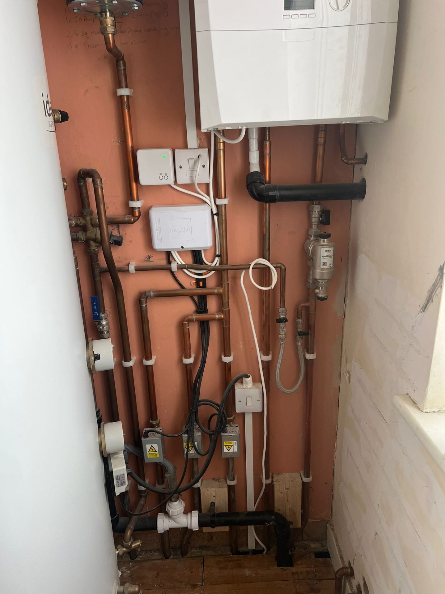 Heating and plumbing system with boiler pipework installation, Essex
