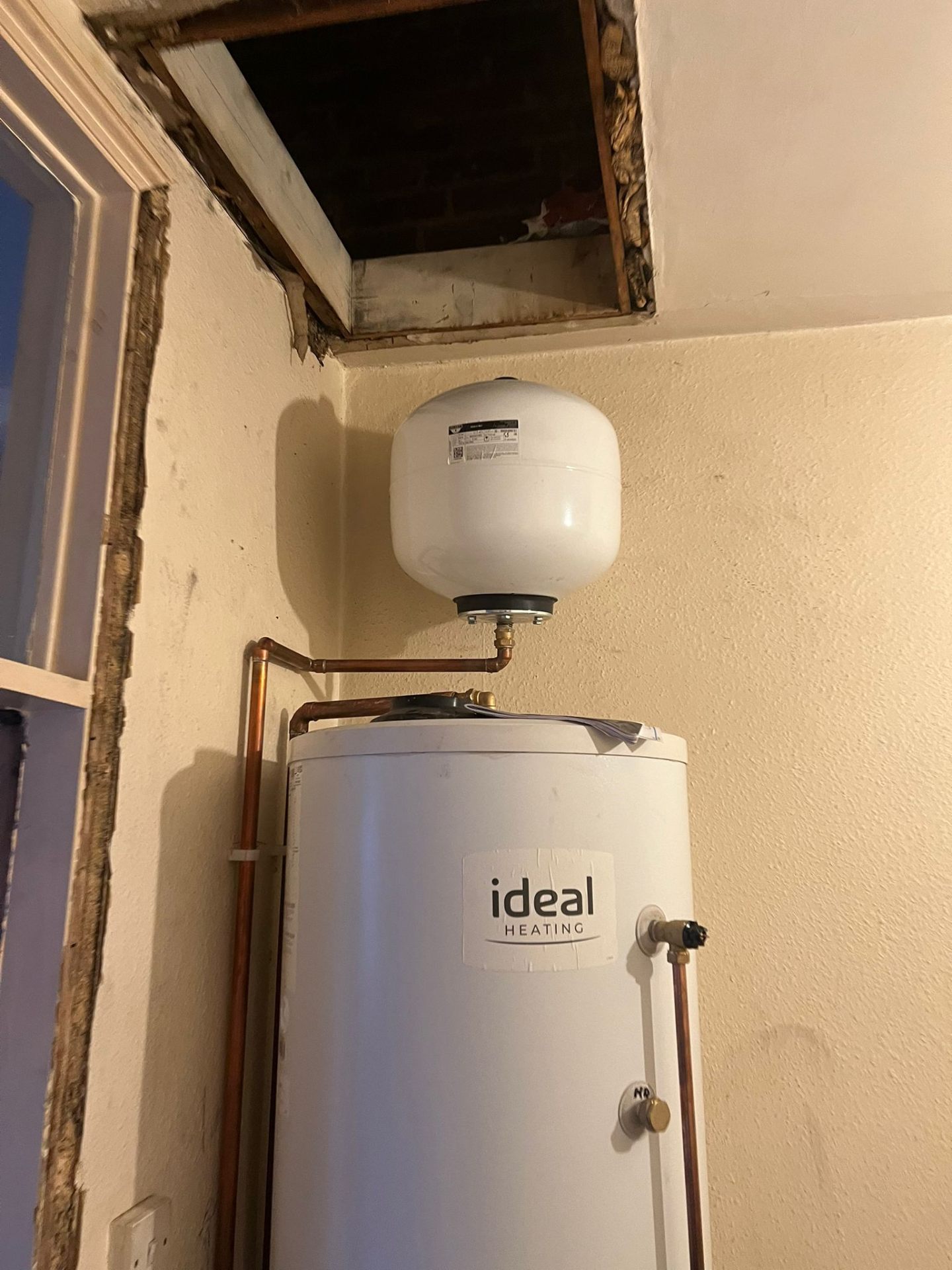 Unvented cylinder with expansion vessel plumbing installation, Essex