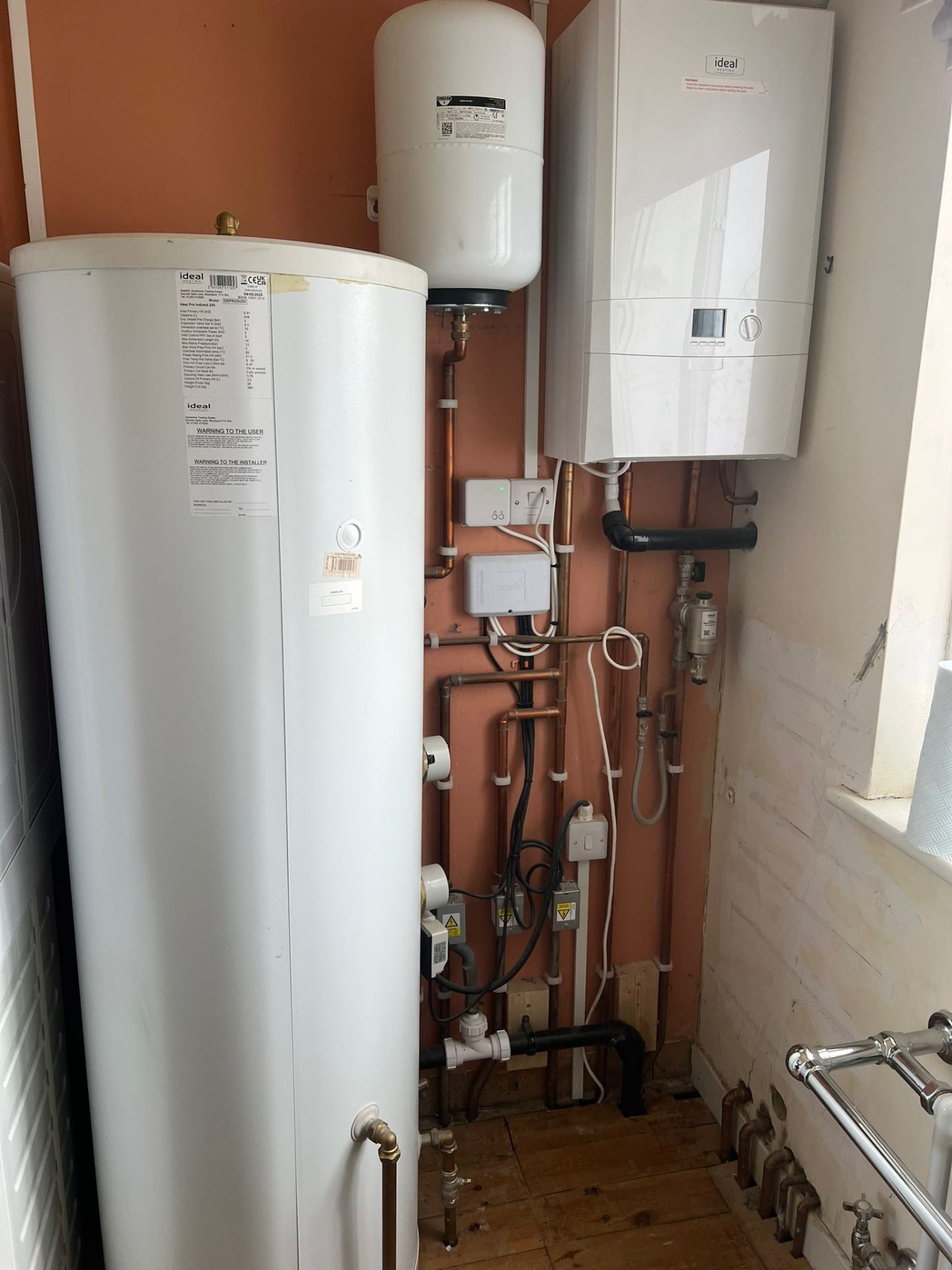 Boiler installation with unvented cylinder and heating system, Essex